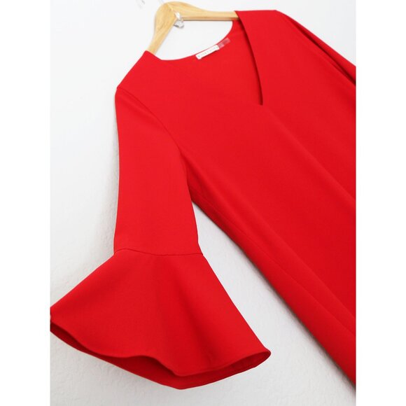 Alice + Olivia Red 3/4 Bell Sleeves V Neck Mini Shift Dress - Picture 11 of 16